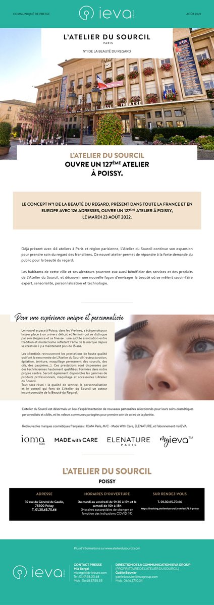 Nous sommes très heureux de vous annoncer l'ouverture d'un nouvel atelier à Poissy, en région parisienne. 
Le réseaux compte désormais 127 ateliers dans toute la France et à l'étranger ! 
Belle ouverture à toute l'équipe !