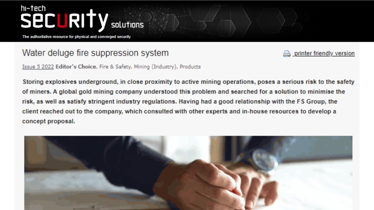 A #customdesigned, electronically actuated Water Deluge #firesuppression system was #installed for an #underground explosives magazine, ensuring the #safety of #miners and operations. Read about this #firesuppression solution here: bit.ly/3dQRVgL <a href="/HiTechSecurity_/">Smart Security Solutions</a>