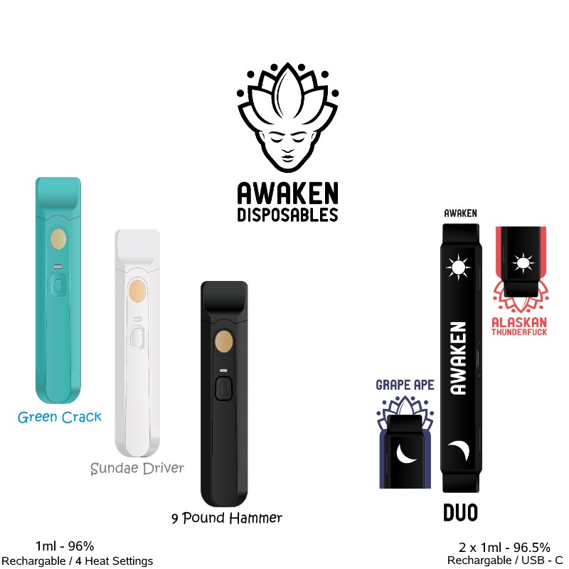 TheKushaderCo's tweet photo. Get it on the Go🌱

Welcoming Awaken Disposal Vapes to the range😍

Single:
Creen Crack
Sundae Driver
9 Pound Hammer

Duel-ended:
Alaskan Thunderfuck &amp; Grape Ape

https://t.co/tGErk5nO7d🌐

#Vape #DisposableVape #Cannabis #StonerFam #SouthAfrica #TuesdayVibe #Smoke #CannabisVape https://t.co/SLpS97wQdr