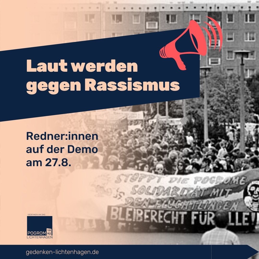 Diese Woche jährt sich das #Pogrom in Rostock-Lichtenhagen zum 30sten Mal. Wir wollen diese Woche nutzen auf die vielen Veranstaltungen in #Rostock und bundesweit hinzuweisen - und euch nach und nach die Redner:innen auf der Demo #HRO2708 vorzustellen.

#RememberLichtenhagen