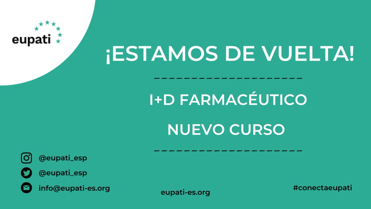 🔜 Menos de dos semanas!

🤗 Te esperamos en nuestro próximo curso "I+D Farmacéutico" 

📢 Toda la información sobre el curso y la inscripción en el siguiente enlace

👉🏽 eupati-es.org/curso-id-farma… 👈🏽