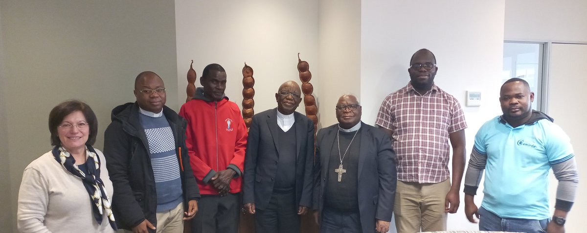 SLPires's tweet photo. Archbishop Buti Tlhagale of Jhb met with Bishop Atanásio Amisse Canira of #CEMIRDE and team,#SACBC Coordinator for Migrants and Refugees Sr. Maria Lurdes Lodi Rissini,to address issues concerning Mozambican migrants in Jhb.#documentation #integration #Catechism... https://t.co/OwcKOtNKjM