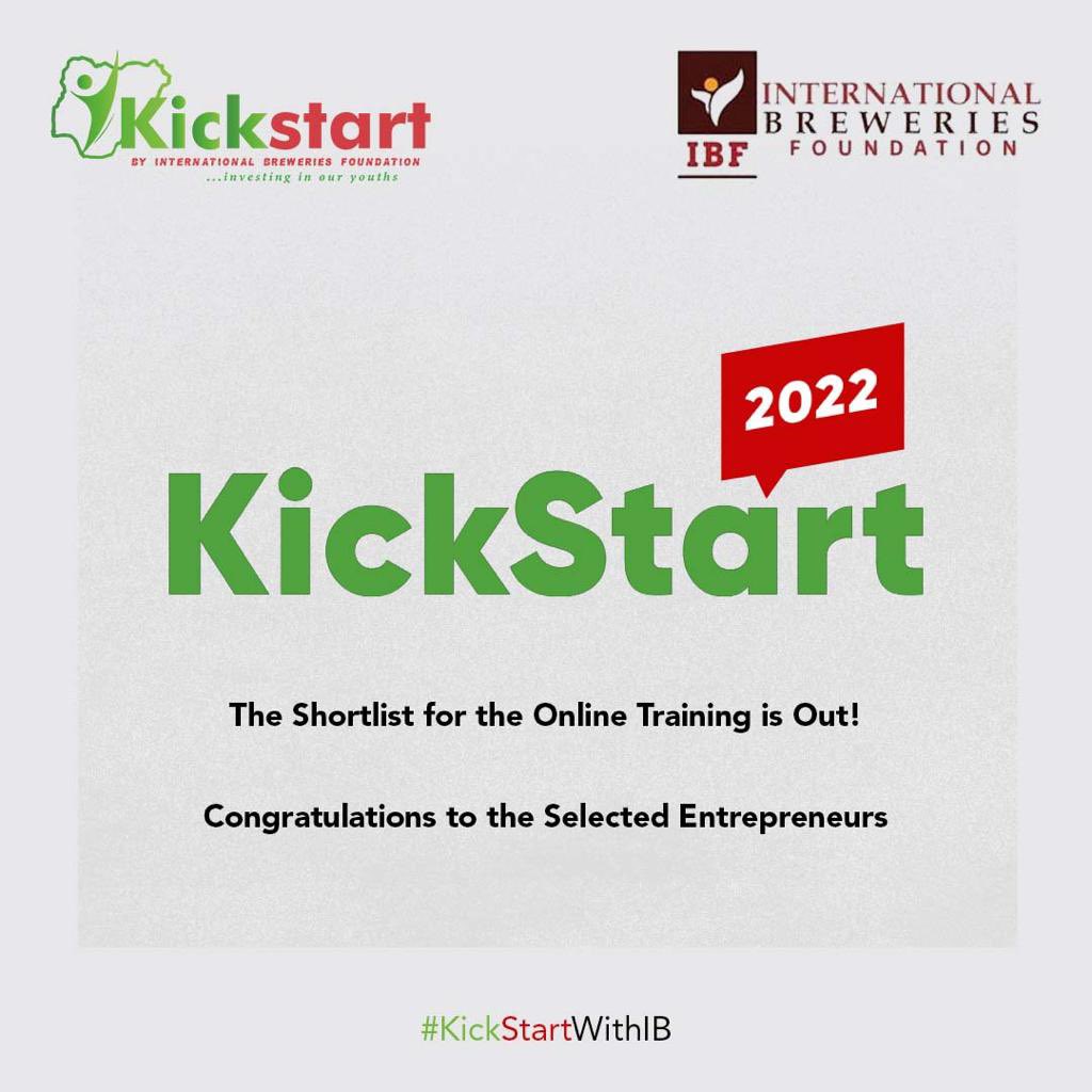 IBPlc_ng's tweet photo. The 2022 KickStart Entrepreneurship Program Shortlist for Online Training is Out!
Congratulations to the selected applicants.
Visit https://t.co/uiUxqVZ7q2 for more details
#KickStartWithIB #YouthEmpowerment #CreatingOpportunities https://t.co/Z9kA8qPH9l
