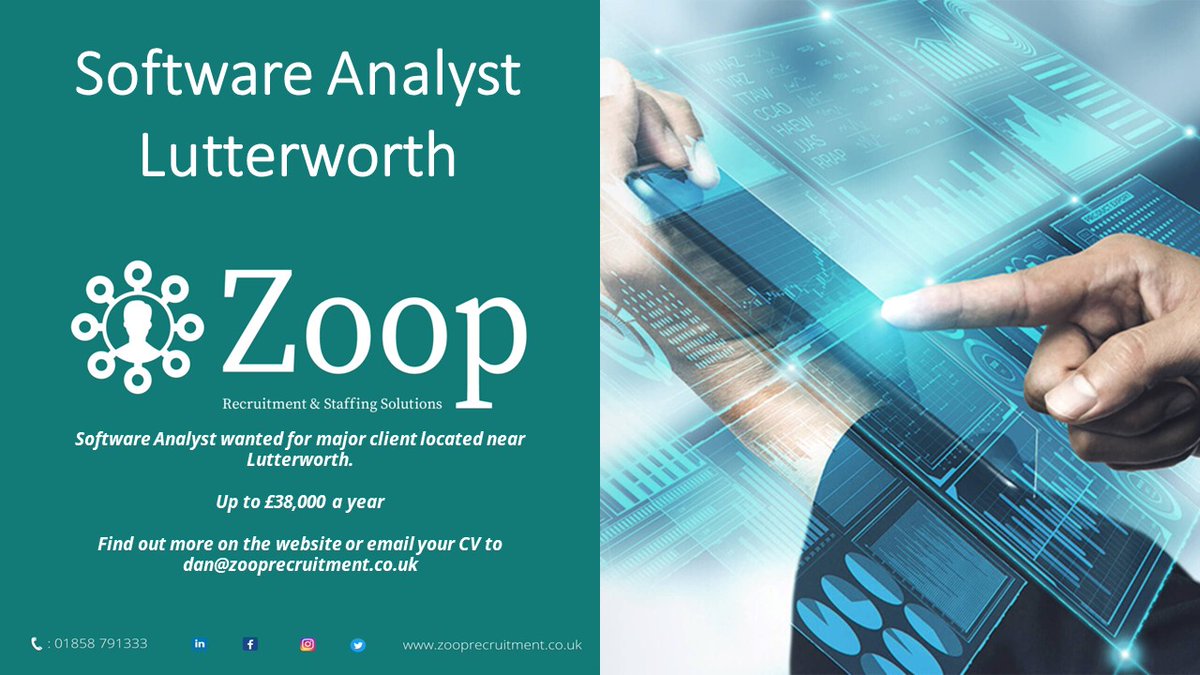 ZoopRecruitment's tweet image. Check out this fantastic job! Give us a call or check out our website if you want to learn more. #softwareanalyst #Jobs #jobsuk #softwarejobs #analystjobs #lutterworth #leicestershire #leicestershirejobs #recruiting #recruitment