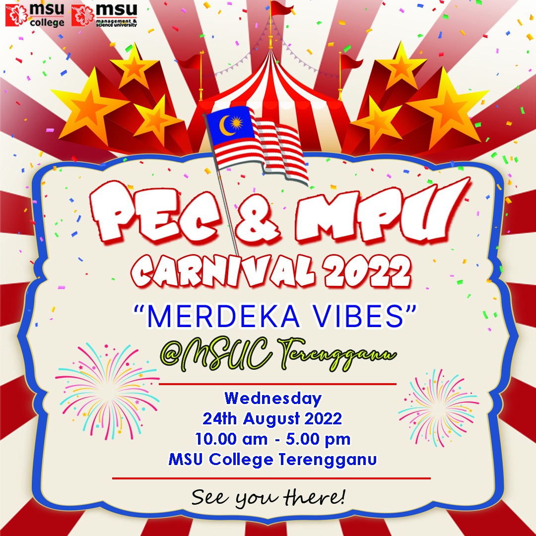 MSUcollege_trg's tweet photo. Get ready for one day of extravaganza PEC & MPU carnival @MSUC Terengganu! Enjoy the activities, foods, drinks, games and more!
#msumalaysia
#msucollegeterengganu
#transforminglives
#enrichingfuture
#merdekavibes
#MSUrians https://t.co/GWzdvjsJcL