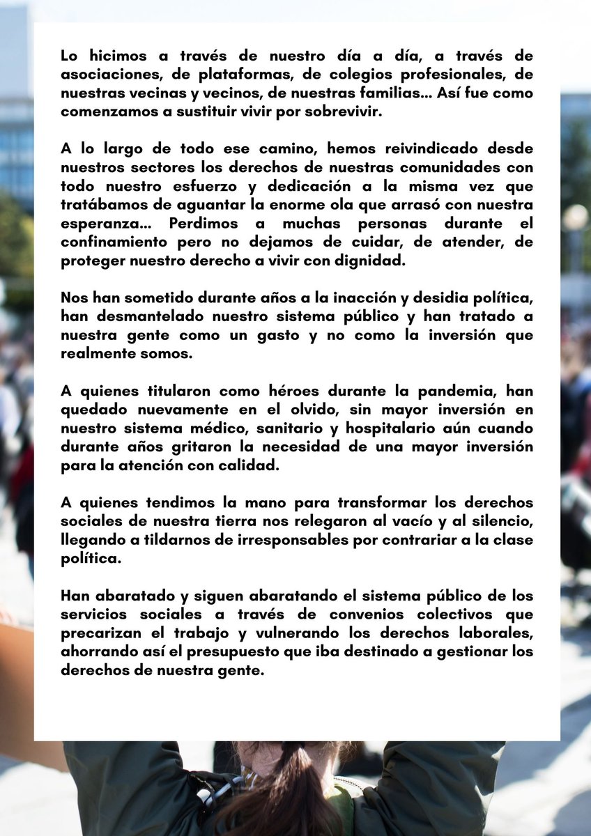15sCanarias's tweet photo. Estimada Canarias, te dirigimos esta carta y te pedimos que te unas a la movilización. #DerechosSocialesdeCanarias #Canarias #IslasCanarias #MovimientoPopular #Manifestaciones #15SCanarias #Dependencia #Discapacidad #Pensiones #Residencias #Infancia #Familias #Renta #DerechoComer https://t.co/xR14HCAPzw