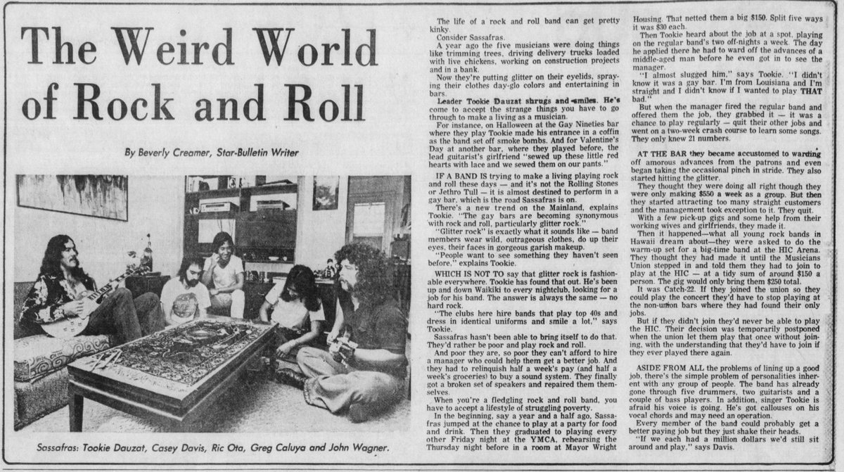 PunkMuseum's tweet photo. 1975 article on a band called Sassafras, which featured Tookie Dauzat, later the lead singer for Teazer, who had three radio hits in Hawaii in the early 80s. https://t.co/b6wjPJ0NZb