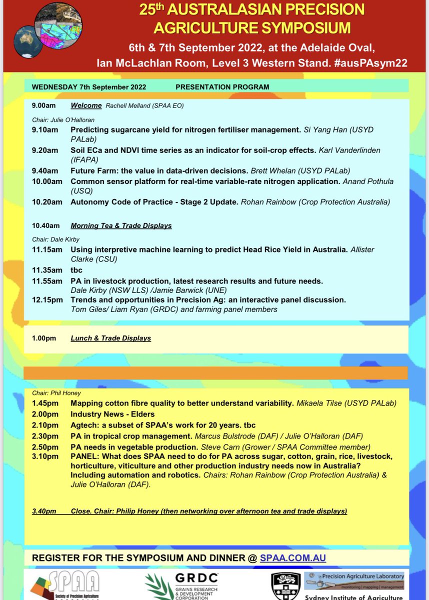 Chad Glover 🇦🇺 (@cc_ag) on Twitter photo Great event coming up in September on the 6th - 7th at the Adelaide Oval. <a href="/SPAA_Inc/">PrecisionAgAus(SPAA)</a> 20th anniversary symposium. Great line up of speakers. Great event coming up in September on the 6th - 7th at the Adelaide Oval. <a href="/SPAA_Inc/">PrecisionAgAus(SPAA)</a> 20th anniversary symposium. Great line up of speakers.