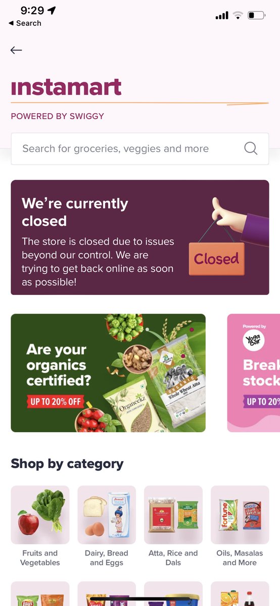 _sambhavjain's tweet photo. @Swiggy @SwiggyInstamart from past 4 days instamart is closed for purchasing. No positive reply via email from your side. Kindly resolve the issue. (Screenshot attached) #Swiggyinstamartdown #swiggy https://t.co/PgmtpzhLpA