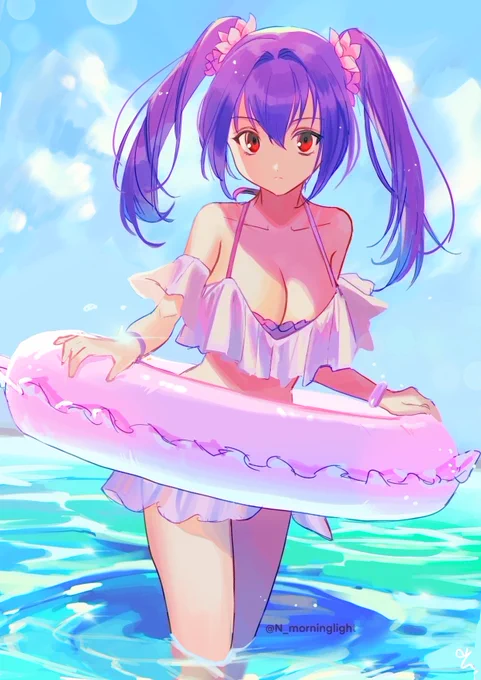 浮き輪持たせたら赤ちゃんみたいな可愛さになってしまった 