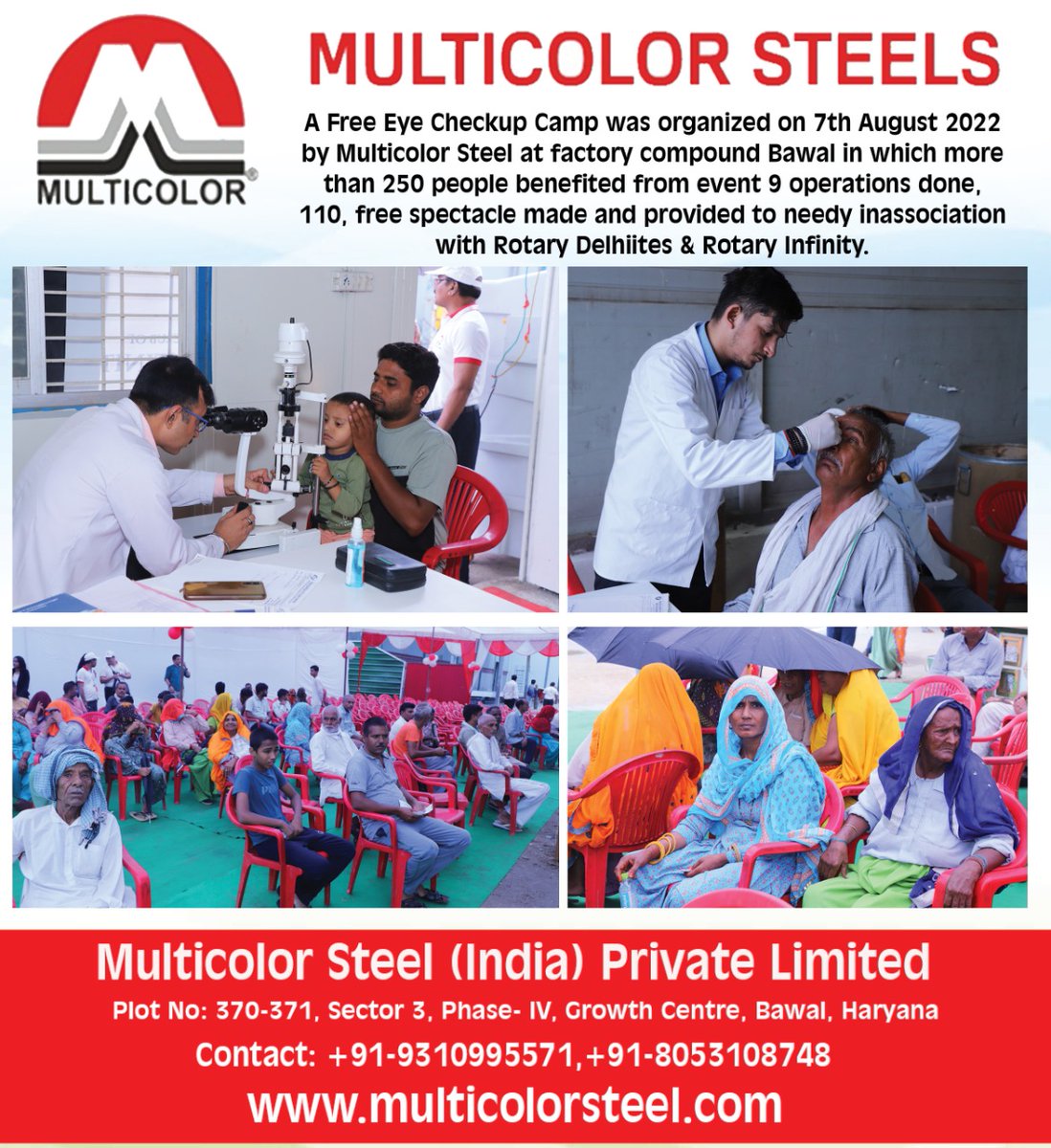 multicolor121's tweet photo. A Free Eye Checkup camp was organized on 7th August 2022 by Multicolor Steel at factory compound Bawal 
#Multicolor #steel #multicolorsteel   #eyes https://t.co/daoHtCcf74
