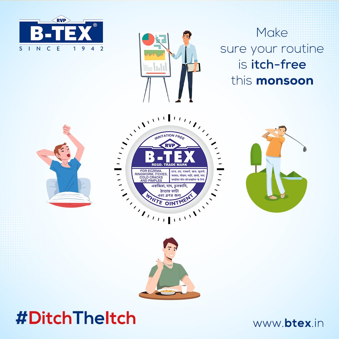 btexointment's tweet photo. For a itch-free monsoon, choose B-Tex White Ointment.
#BTEX #DitchTheItch #WhiteOintment #cream #ointment #eczema #itches #cold #cracks #happyfeet #healthyskin #skincare #routinecare #trending #trendingnow #viral #goviral #viralpost #trend #tweet #TrendingTopics #viraltweets https://t.co/BpEeNwy3TP