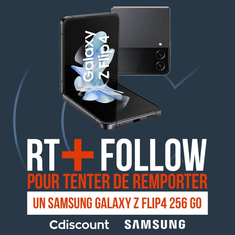 🎁 #Concours #DerniereRelance
Un SAMSUNG Galaxy Z Flip4 256 Go à remporter (sortie le 26/08) : bit.ly/3SMWBnW

Pour tenter ta chance :
✔️ RT + FOLLOW <a href="/Cdiscount/">Cdiscount</a>
🍀 TAS le 26/08