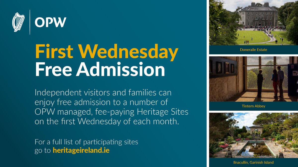 MayoNorth's tweet photo. The 7th September is the first Wednesday of the month and it is therefore FREE entry to a number of @opwireland Heritage sites* including the #CéideFields in #NorthMayo!
View full list here: https://t.co/Qn18px1dUr
#VisitForFree #opwireland #heritageireland #keepdiscovering https://t.co/KW8ahfKA4U