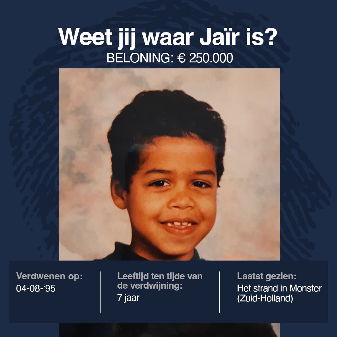 PRDVFoundation's tweet photo. De komende tijd delen wij zoveel mogelijk informatie over de zaak van Jaïr Soares, in de hoop dat mensen zich iets herinneren en tips geven. De familie wacht al 27 jaar en verdient te weten wat er met de destijds 7-jarige Jaïr is gebeurd. Praat nu. Tips: Tips@peterrdevries.nl https://t.co/PTYTaznBIh