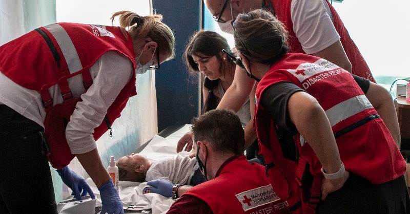 IFRC_Europe's tweet photo. Six months into the escalation of conflict in Ukraine, human suffering and humanitarian needs continue to mount up.

Ready to help, @IFRC network teams scale up one of our largest responses in history. But we cannot do it alone.