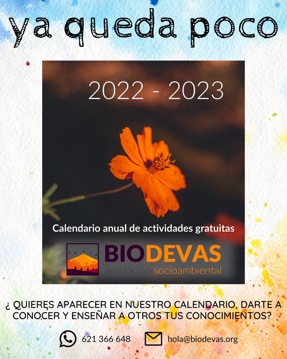 biodevas's tweet photo. Jueves 25 de agosto presentaremos nuestro calendario de septiembre de 2022 a julio de 2023.
Actividades programadas, pero habrá tiempo para colaboraciones y actividades a demanda para grupos concretos,empresas etc. Contacta para saber más

#Biodevas #Asturias #educaciónmAmbiental https://t.co/oNYvS3Nja8