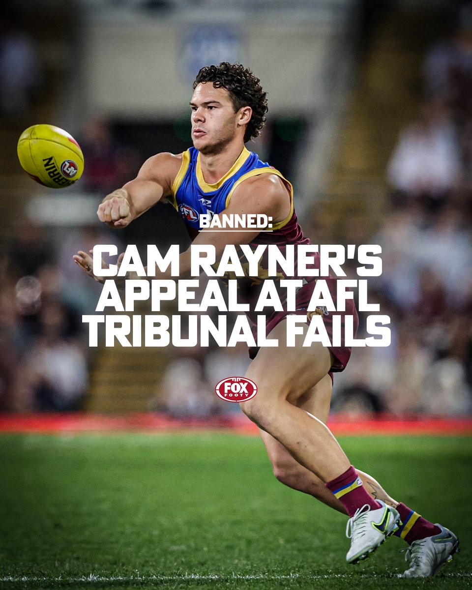 FOXFOOTY's tweet photo. Cam Rayner's AFL Tribunal appeal has failed. 

He'll miss the Elimination Final against Richmond. 

MORE > https://t.co/qlqKm3oj4h https://t.co/P5D8s4p2XI