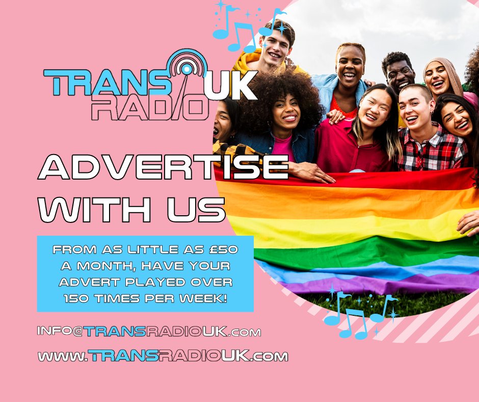 TheodoraSpoons's tweet photo. Advertise on @TransRadioUK for as little as £50 a month! We'll play your advert over 150 times PER WEEK! Don't miss out on this amazing opportunity!
Contact us at info@TransRadioUK.com for more information!
#Advertise #Marketing #RadioAdvertisement https://t.co/NLjZigeoah