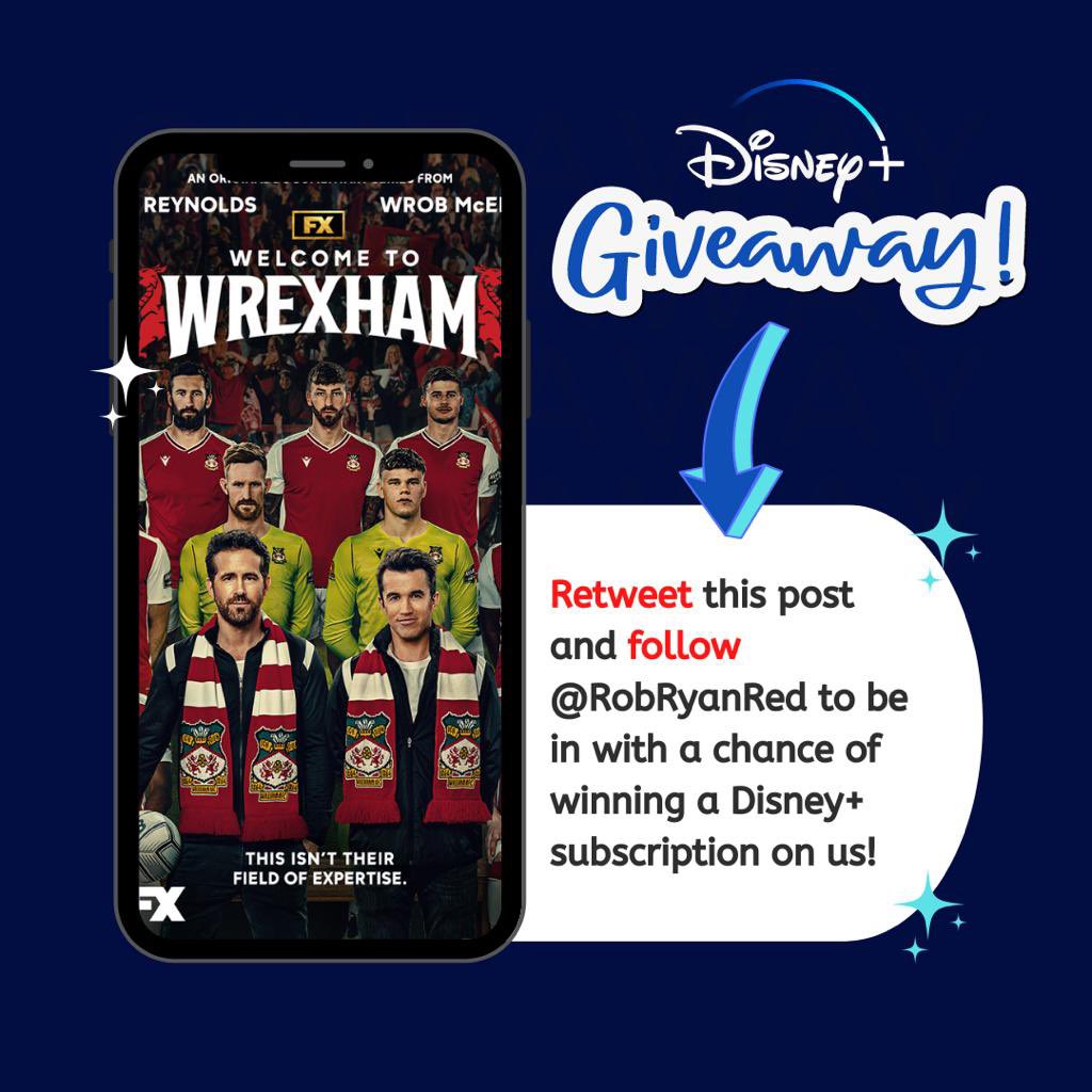 RobRyanRed's tweet photo. 🚨 𝗖𝗢𝗠𝗣𝗘𝗧𝗜𝗧𝗜𝗢𝗡 🚨

We know times are tough right now, so to celebrate the launch of @WrexhamFX we are giving away a Disney+ subscription.

For a chance to win, retweet this post and give us a follow.

Winner announced midday tomorrow, in time for episode one! #WxmAFC https://t.co/xP8LDlN1q3