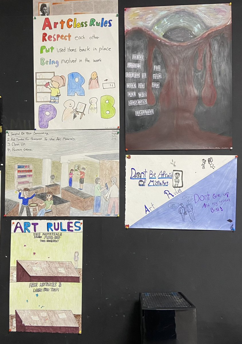 aiscvisualarts's tweet image. #AISCMiddleschool started this academic year by creating posters depicting the art room rules and procedures. Students selected the rules, brainstormed and collaborated as groups for this project.#AISCIntheclassroom #AISCCommunity #AISCLearner