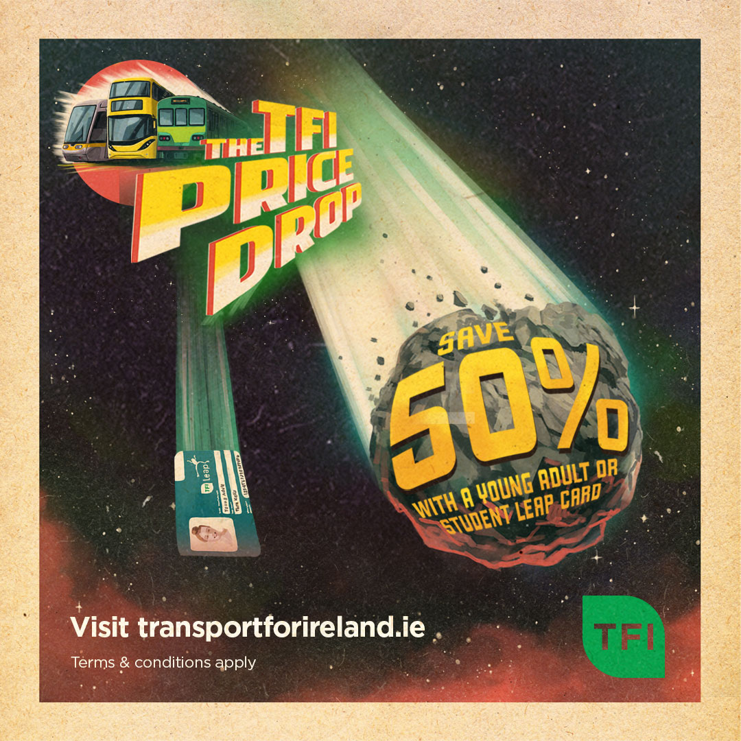 TFIupdates's tweet photo. Thanks to the #TFIPriceDrop, full-time students & trainees can now enjoy a 50% fare reduction on TFI public-transport fares with a valid #StudentLeapCard. It's never been a better time to hop on!
Get yours now at: https://t.co/ChJGUNgyCE https://t.co/iabPOJ3m5t