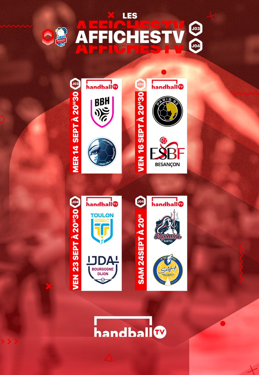 LFH_Officiel's tweet photo. 🙌 Découvrez sans attendre le programme des premières diffusions de la saison à retrouver sur Handball TV📺, la nouvelle plateforme OTT entièrement dédiée au 🤾‍♀️🤾 

🔗 Lancement de la plateforme mardi 30 août à 14h15 sur https://t.co/bxuwuTdiRu

#inspirante 
#liguebutagazenergie https://t.co/BbHO4sBSHo
