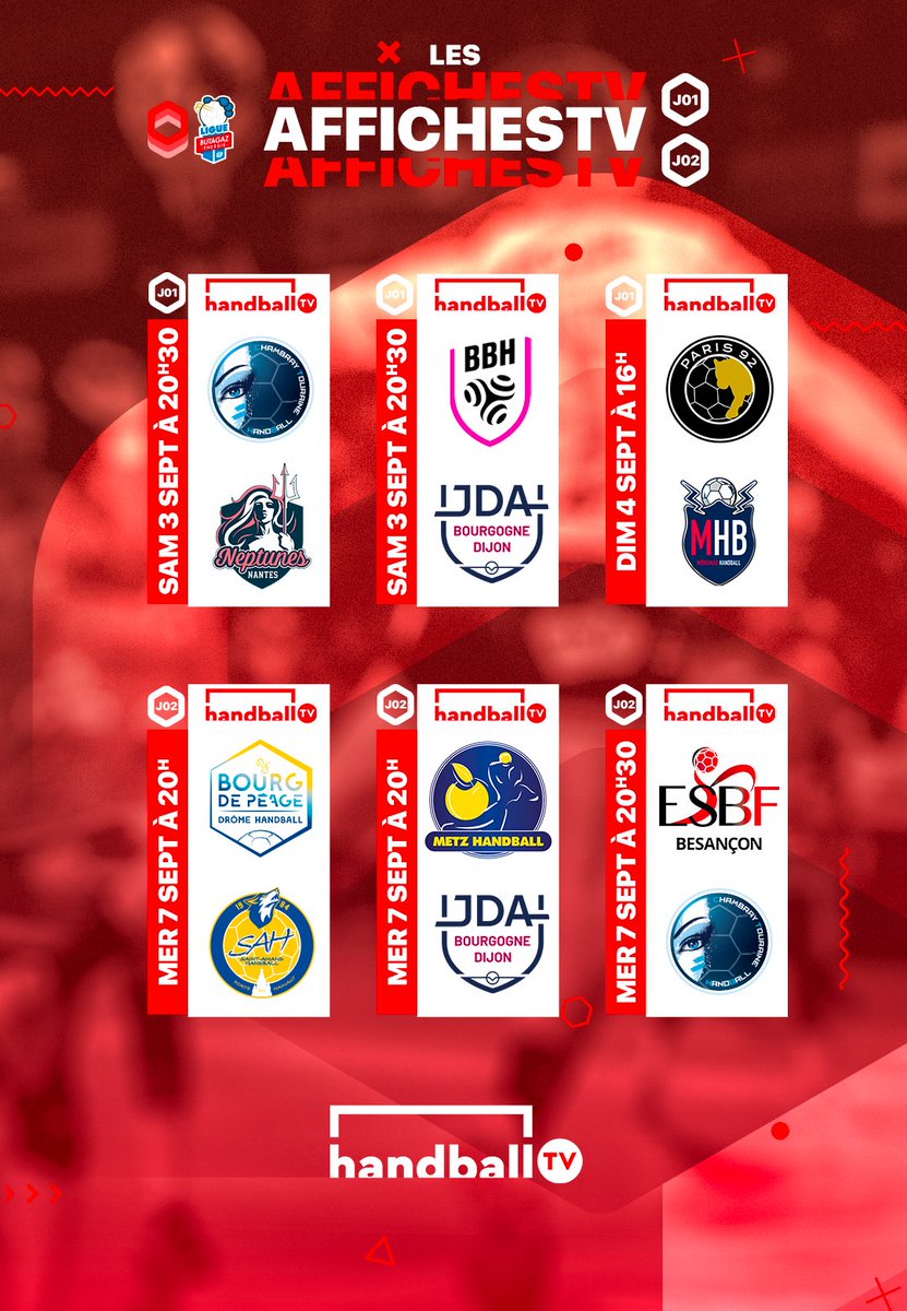 LFH_Officiel's tweet photo. 🙌 Découvrez sans attendre le programme des premières diffusions de la saison à retrouver sur Handball TV📺, la nouvelle plateforme OTT entièrement dédiée au 🤾‍♀️🤾 

🔗 Lancement de la plateforme mardi 30 août à 14h15 sur https://t.co/bxuwuTdiRu

#inspirante 
#liguebutagazenergie https://t.co/BbHO4sBSHo