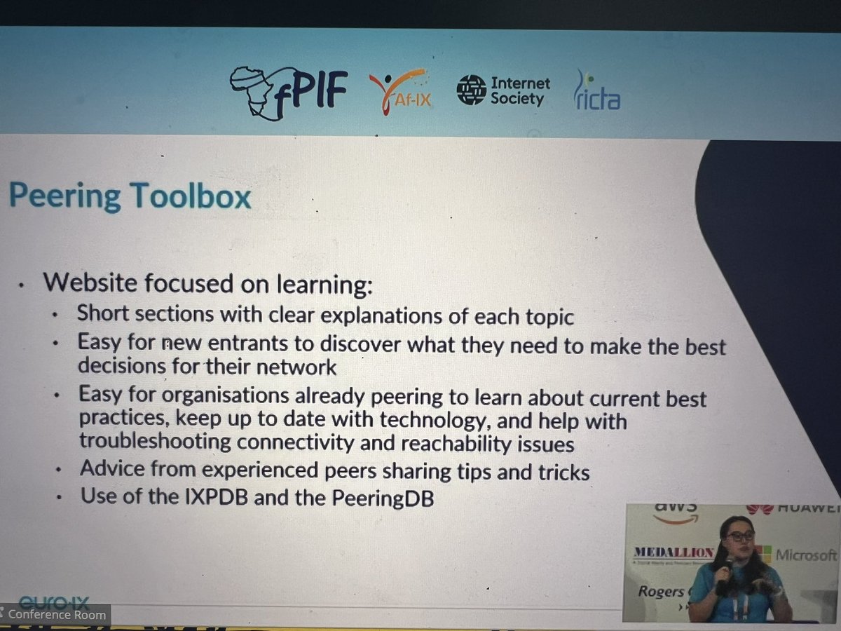 Yolandi of <a href="/NAPAfrica_IX/">NAPAfrica IXP</a> gives an update on the <a href="/peeringtoolbox/">peeringtoolbox</a> another <a href="/euroix/">euro-ix</a> project for the community. The place to go to learn best practices for peering! <a href="/RobinsonYolandi/">Yolandi Cloete</a> great job!