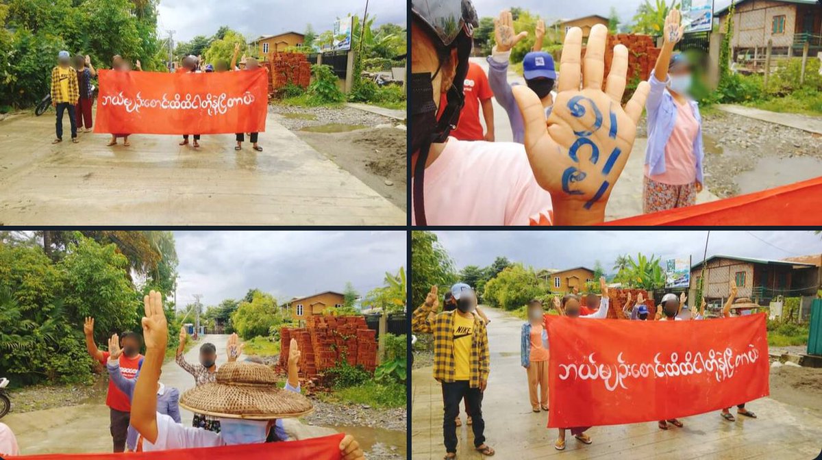 Pro-democracy residents of Kale marched once again and demonstrated a persistent protest to overthrow military regime today.  #2022Aug23Coup #CrimesAgainstHumanity #WhatsHappeningInMyanmar