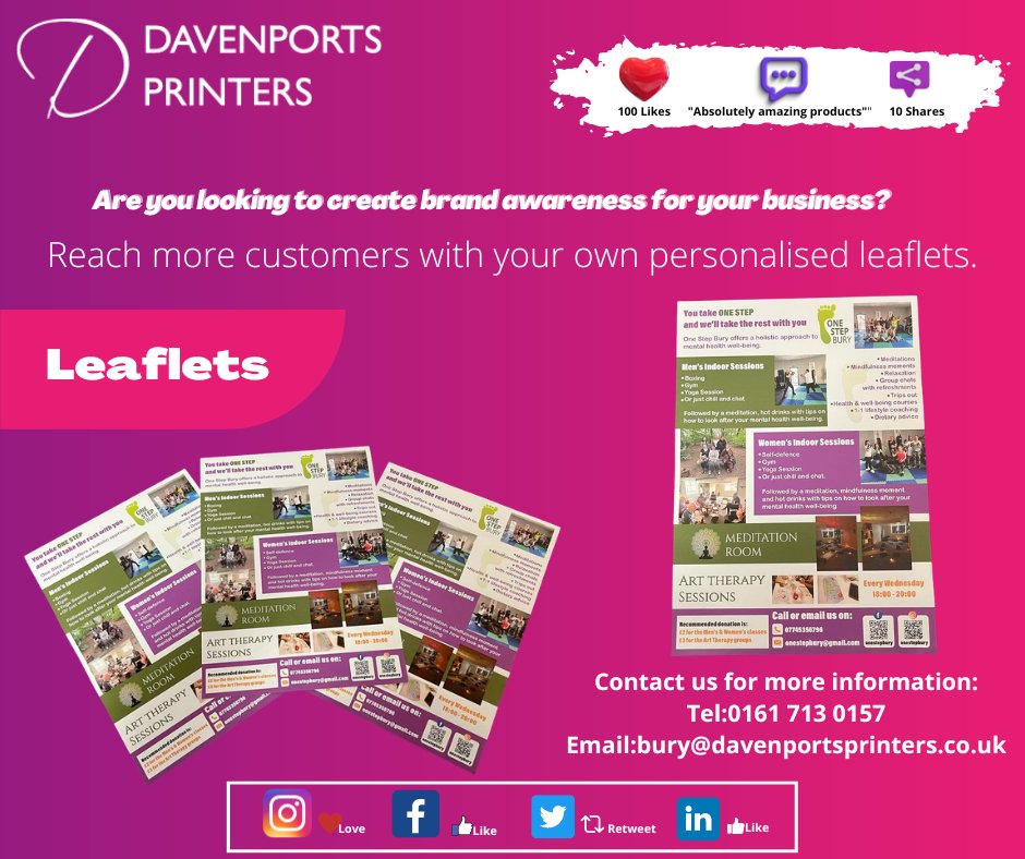 Check out our A4 130gsm single sided leaflets with a gloss finish for Onestep Bury by our talented graphic designer Josh.

bit.ly/3dDnMkP

#Davenports #Printers #Leaflets #onestepbury #graphicdesign #LocalBusiness #design #glossfinish #Print