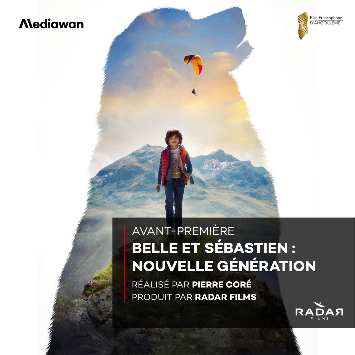 MediawanFr's tweet photo. #FFA2022 : À l'occasion de cette 15ème édition, le film "#BelleEtSébastien : Nouvelle Génération" sera projeté en avant-première au @FFAngouleme

🗓️ Mercredi 24 août à 11h30, au CGR d'Angoulême

Réalisé par #PierreCoré
Produit par #RadarFilms
Co-produit par : @Gaumont &amp; #M6Films https://t.co/JkCWJR4iks