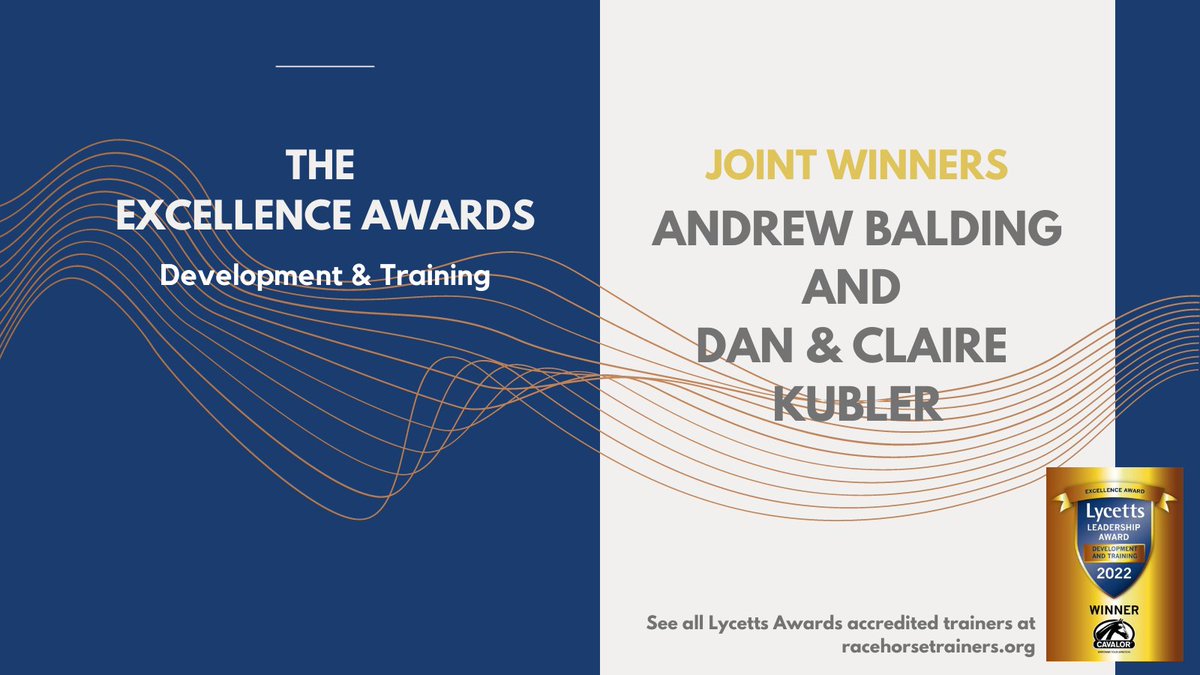Joint winners - Dan &amp; Claire Kubler and Andrew Balding win the Excellence Award for Development &amp; Training!

Well done everyone at <a href="/KublerRacing/">Kubler Racing</a> and #ParkHouseStables 👏

The Excellence Awards are generously sponsored by Cavalor 👉
facebook.com/cavalor.race

#LycettsAwards