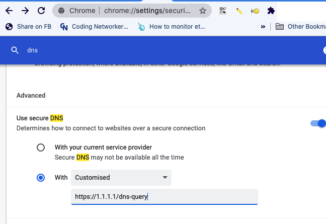 AdityaArchive's tweet photo. Cara setting dns di google chrome 
Buka Google Chrome settings > Advanced > Security

cari DNS dan masukkan field yang tersedia di customized dengan: https://1.1.1.1/dns-query
Atau jika ingin lebih easy, pilih dropdown lalu klik dns yang ingin dipakai. https://t.co/HnDGiEMjTG