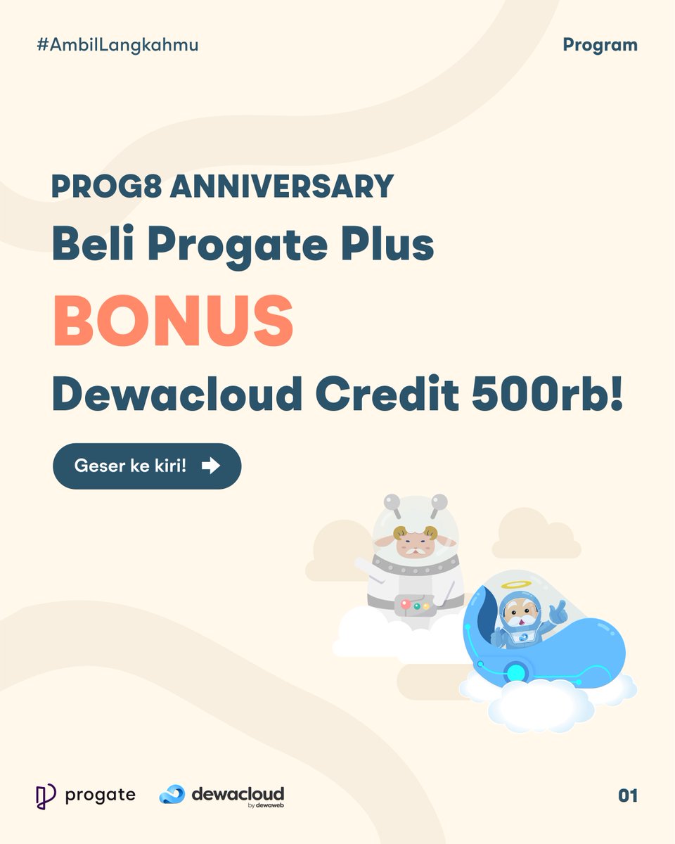 readysetcodeid's tweet photo. Masih inget banyak yang spesial di bulan ini?
Salah satunya bundling Beli Progate Plus di Shopee &amp; Tokopedia, dapet GRATIS Rp500.000 Dewacloud credit!

Beli di: https://t.co/dICYjT465L 

#prog8 #anniversary ​​#youcancodewithus #ambillangkahmu #bootcamp #workshop #event https://t.co/0BZ1TJZiDY