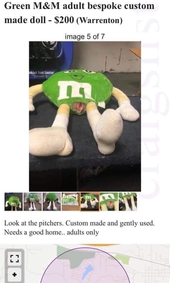 Gently used green M&M sex toy