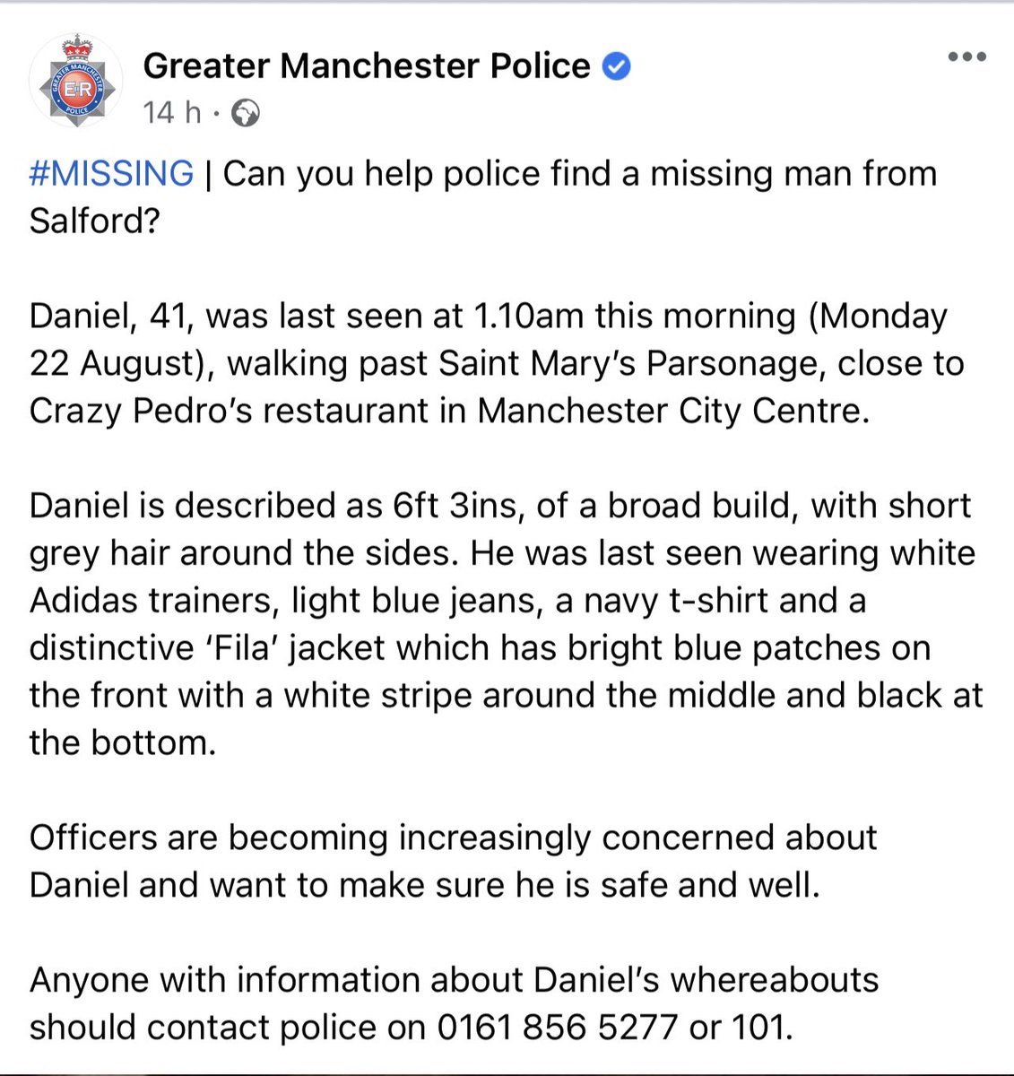 Please help us 🙏🏼 could ALL my followers and blue tick accounts Retweet and share as much as possible. 

Dan is a well liked and respected colleague and we’re desperate to find him safe and well as are his family.
He’s been missing since 1am on 22/8/22 

Thank you for your help