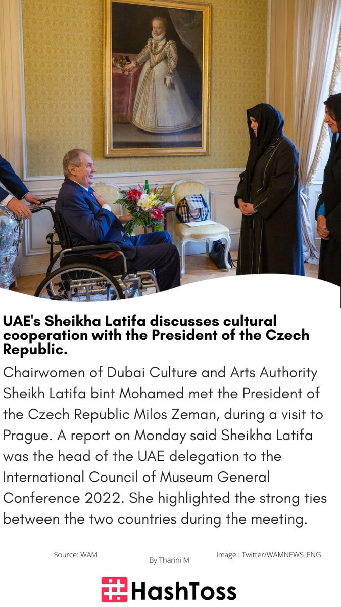 hashtoss's tweet photo. UAE's Sheikha Latifa discusses cultural cooperation with the President of the Czech Republic.

Read more: https://t.co/YHmPXYud5Y

#EMIRATES #GOVERNMENT #DEPARTMENT #TOURISM #RELATION #SHEIKHA #LATIFA #CZECH #PRESIDENT #VISIT #RELATIONS #NEWS #DUBAI #UAE https://t.co/gGvRYlbxs7