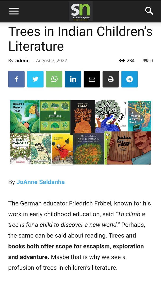 GreenLitFest's tweet photo. JoAnne Saldanha a.k.a Myth Aunty covers the numerous trees in Children's Literature in this very interesting feature in this month's issue of SustainabilityNext. Read it yet?
https://t.co/Iv1e2hphRp
#GreenReads #childrensliterature #Sustainability #authorsforkids #gogreen๐ https://t.co/aZPLpvn7Rr