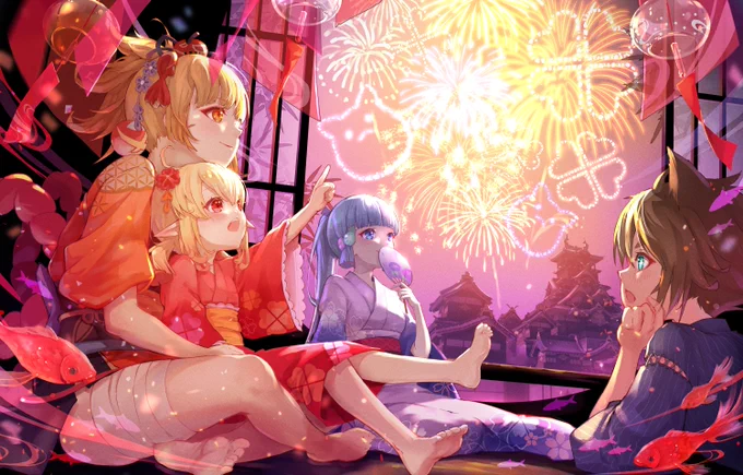 一瞬で過ぎていく夏の夜、宵宮特製の花火を楽しむクレーちゃん達!#原神 #GenshinImpact 