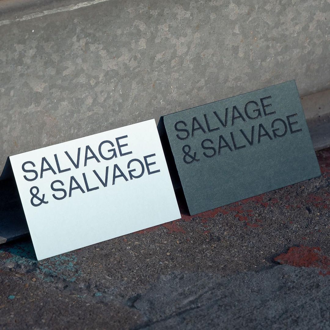 RealtPaperLtd's tweet image. Black hot foil stamp on @colorplanpapers Powder Green, Racing Green, and Cool Grey 350gsm for Salvage &amp;amp; Salvage's graphic identity, designed by @studioplastac and produced by @AtelierBulk. 

#Colorplan #ColorplanColours