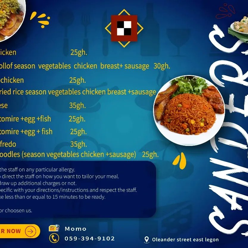 SandersFoods's tweet photo. Rian or shine 
We are ready to serve you right
East legon.  
Oleander street
0593949102
Pls rt https https://t.co/HRtihDD1dr