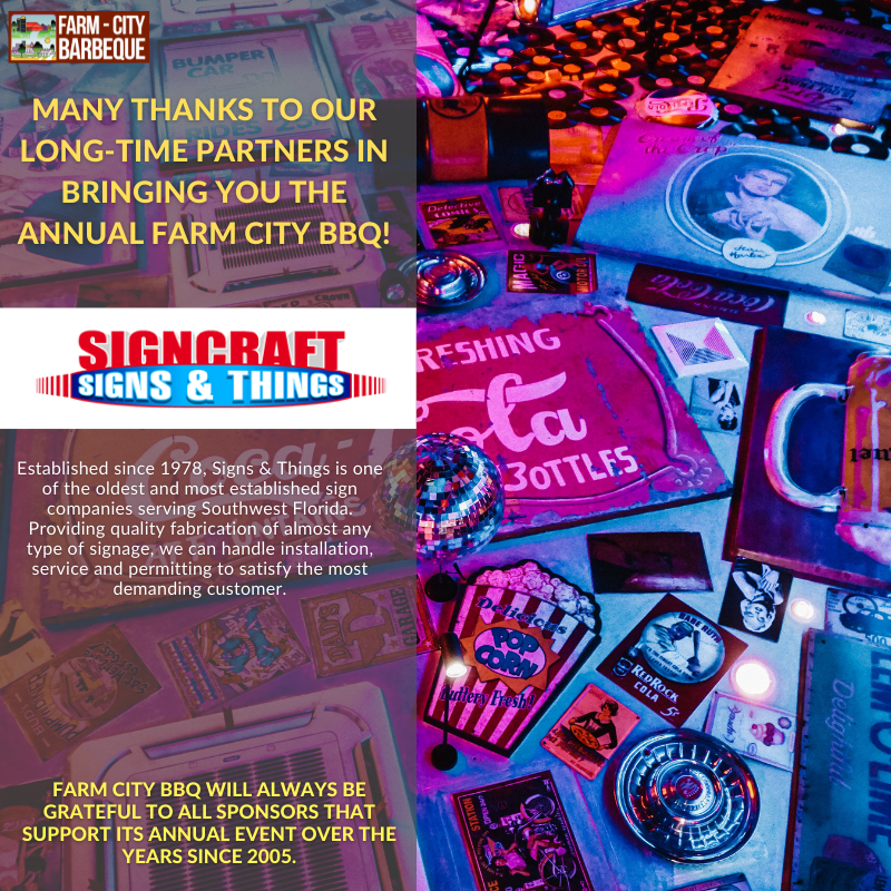 FarmCityBBQ's tweet image. Many thanks to our long-time partners in bringing you the annual Farm City BBQ! Farm City BBQ will always be grateful to all sponsors that support its annual event over the years since 2005. 1l.ink/Q8DM65P
#FarmCityBBQ #Naples #SignCraft
