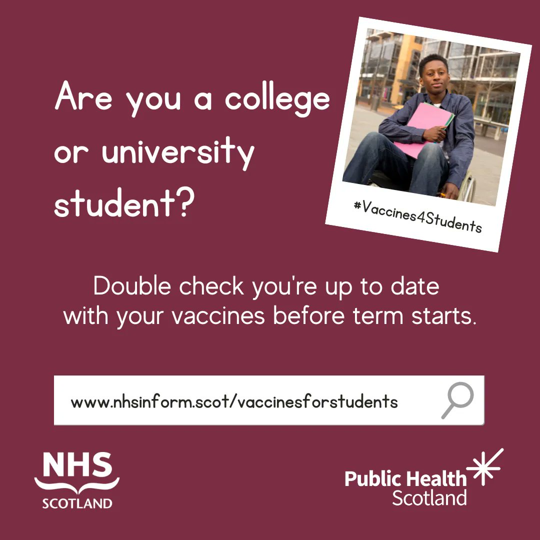 It's really important to check you're fully vaccinated against infectious diseases before going to college or university. This will help protect you and other students around you. For more information visit buff.ly/3zMdPZQ #Vaccines4Students #NotTooLateToVaccinate