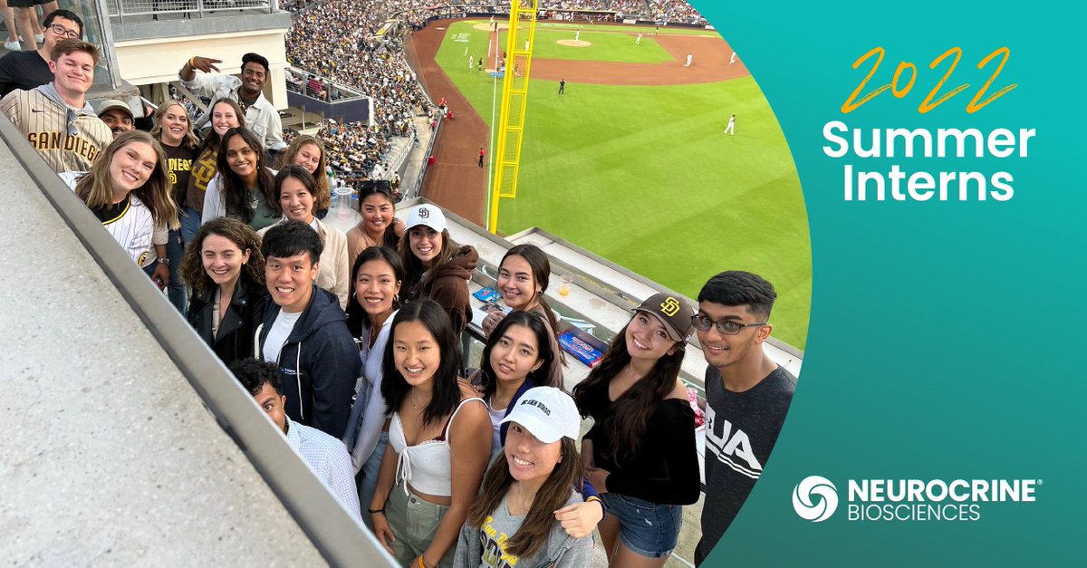 neurocrine's tweet photo. We welcomed 25 interns into our #SummerInternship program. Their positions ranged across the company and they were immersed in all things Neurocrine. Interns, thank you for your hard work! #Interns2022 https://t.co/Gp1WpZKUsD