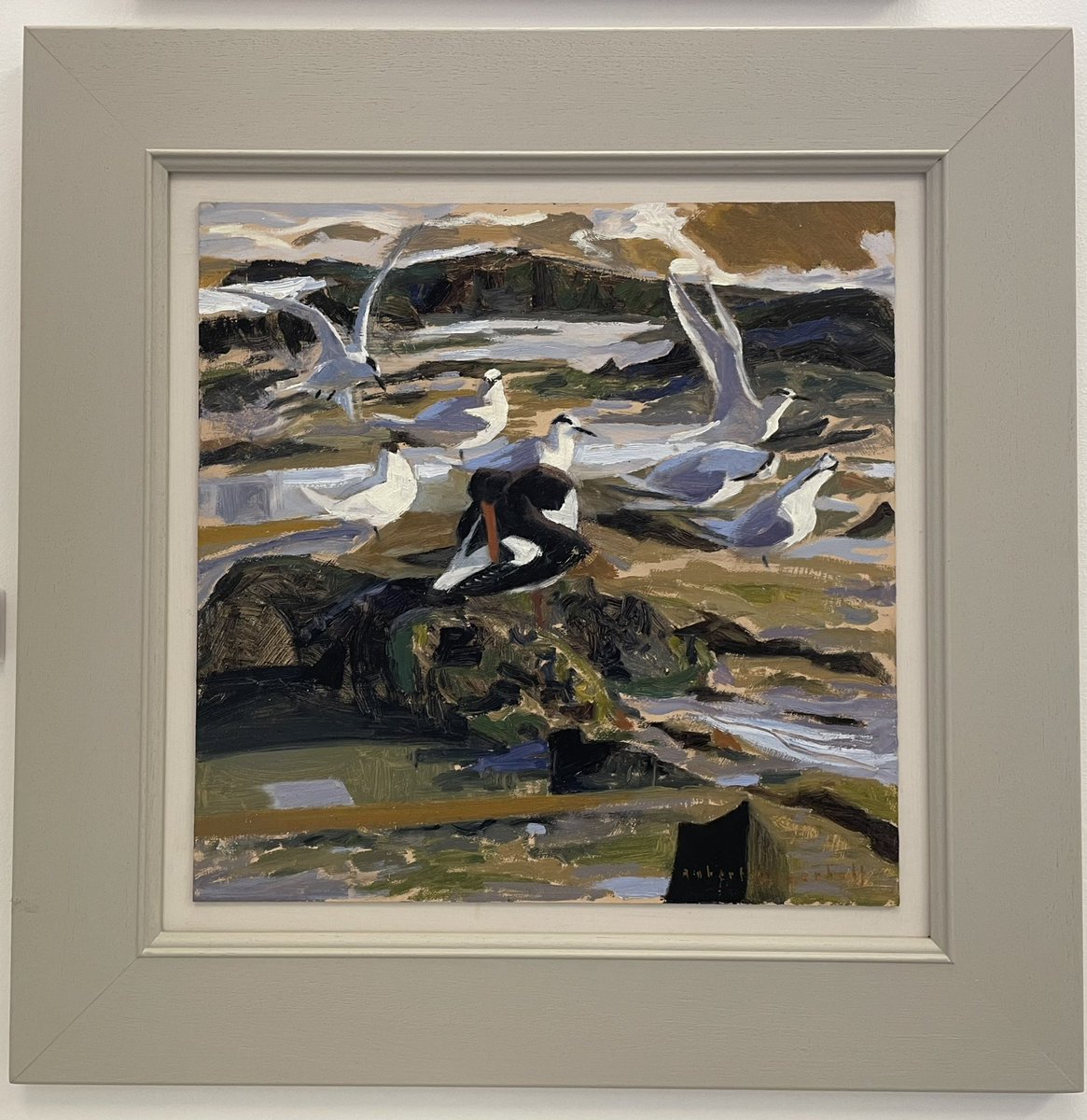 ryeartists's tweet photo. Low Tide Pett Level an oil by Robert Greenhalf in our lower gallery. We are closed for today but open at 10.30am in the morning! #ryesocietyofartists #ryeartists #robertgreenhalf #oilpainting #pettlevel #sea #seabirds https://t.co/aoY10dHoCp