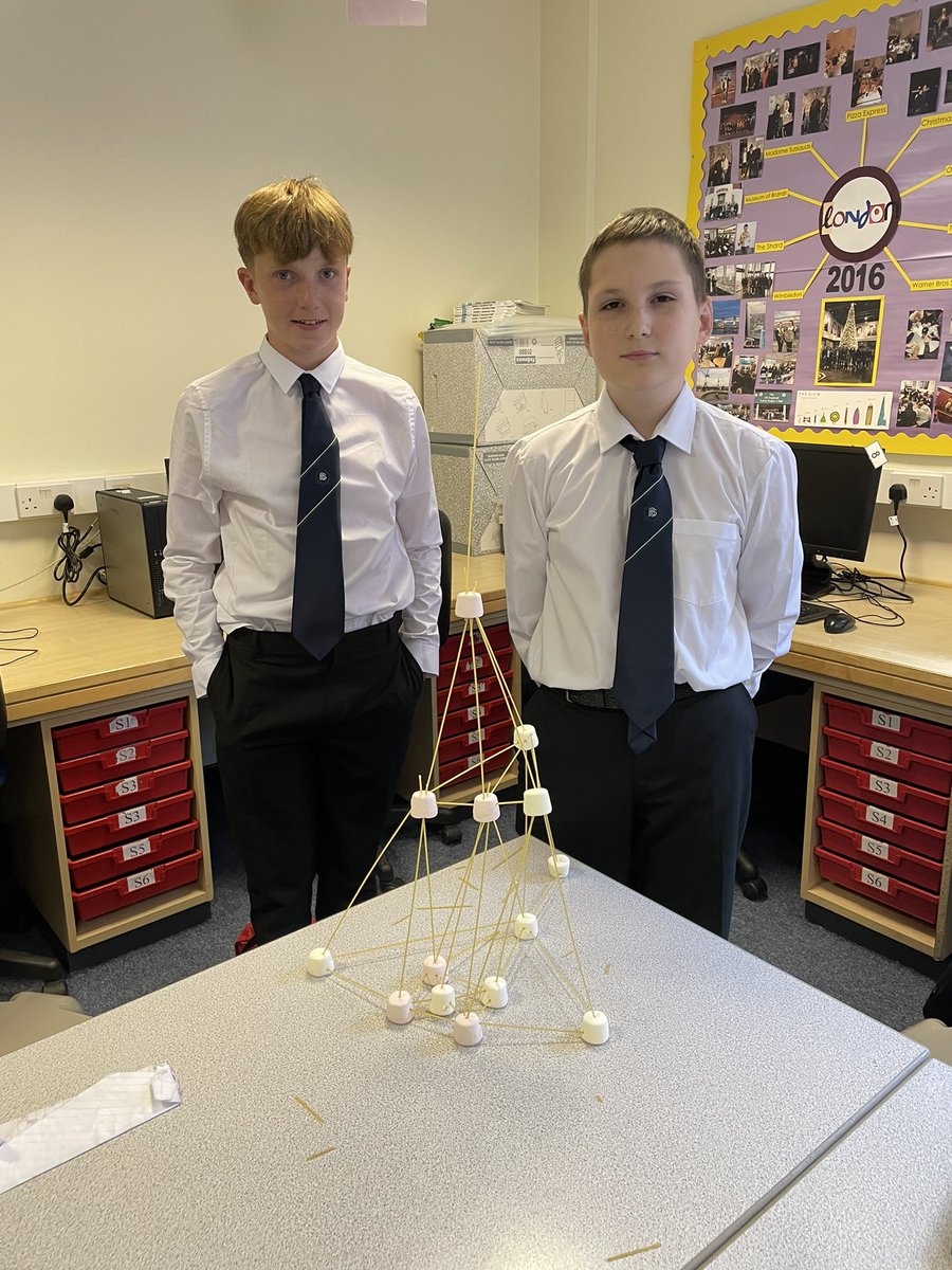 MissVickersDT's tweet photo. This week our S1 &amp; S2 STEM classes are designing and building their own towers using only dry spaghetti &amp; marshmallows. 

They have to consider the cost of the ‘materials’ they use and what shapes provide the best stability for the structure 🏗🗼📝 https://t.co/yF7wNH3m64