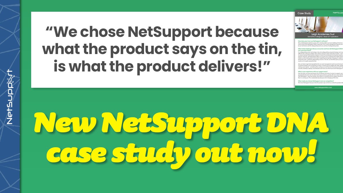 NetSupportGroup's tweet photo. Leigh Academies Trust uses #NetSupport’s solutions across all 31 #schools within the trust! Find out how #NetSupportDNA helps them overcome the challenges they face here https://t.co/p2VNDtcT40
#ITAM #SchoolIT https://t.co/x1SjAvkn5i