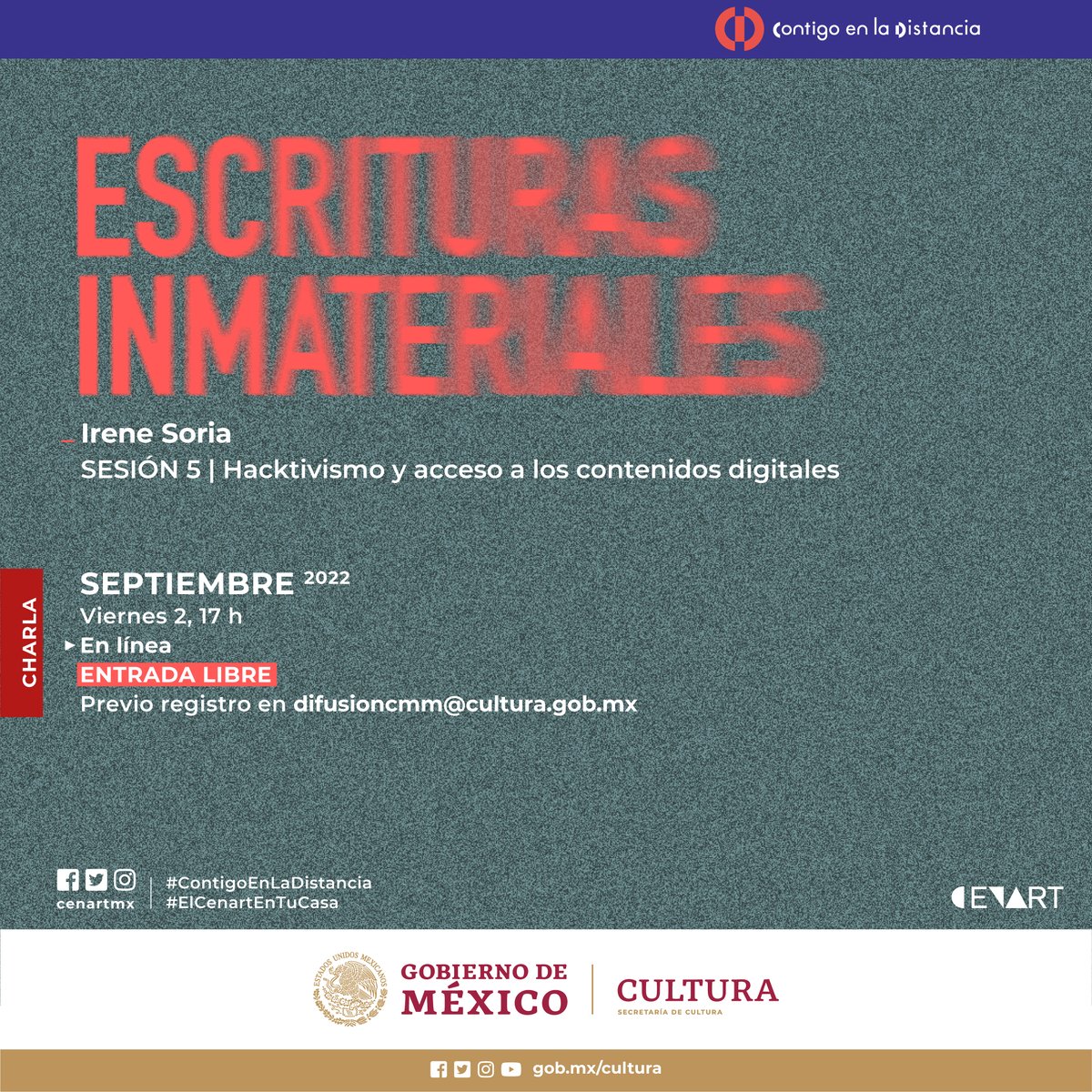 cmm_cenart's tweet photo. 🔎 ¿Te interesan los temas sobre hacktivismo, propiedad intelectual y derecho a la información?
Te esperamos en la siguiente sesión del Seminario #EscriturasInmateriales.
📝 Regístrate en difusioncmm@cultura.gob.mx https://t.co/5A1F52ckc4