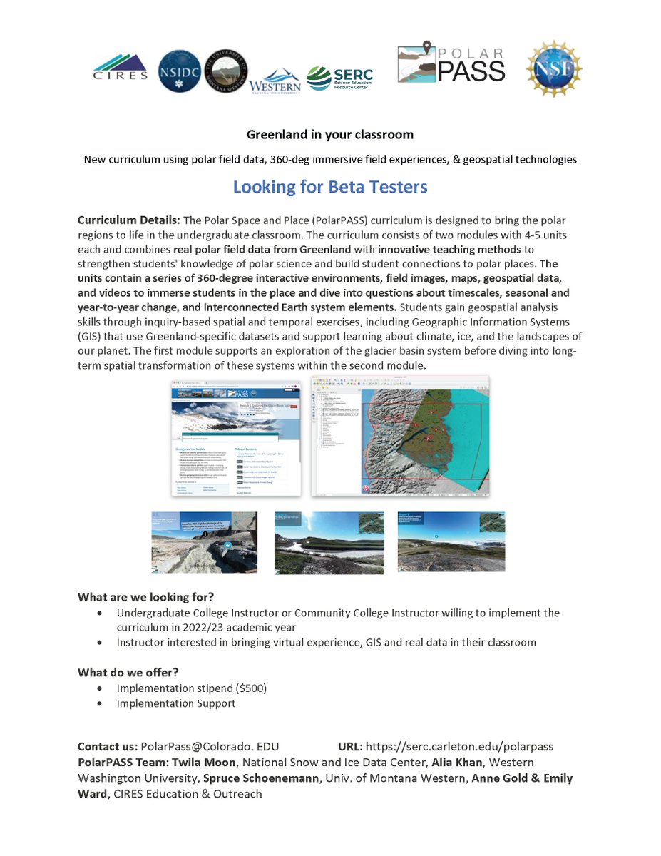 Seeking university/community college educators to test new classroom curriculum during 2022/23 school year! 

Bring #Greenland into your classroom with 360 interactive environments, authentic data, and GIS. Full implementation support and stipend provided!